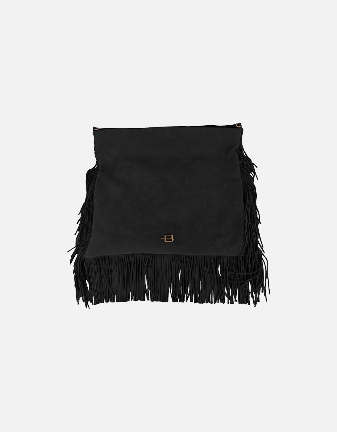 Suede Fringed Square Shoulder Bag with Zip Closure Women - Black, 3 of 2