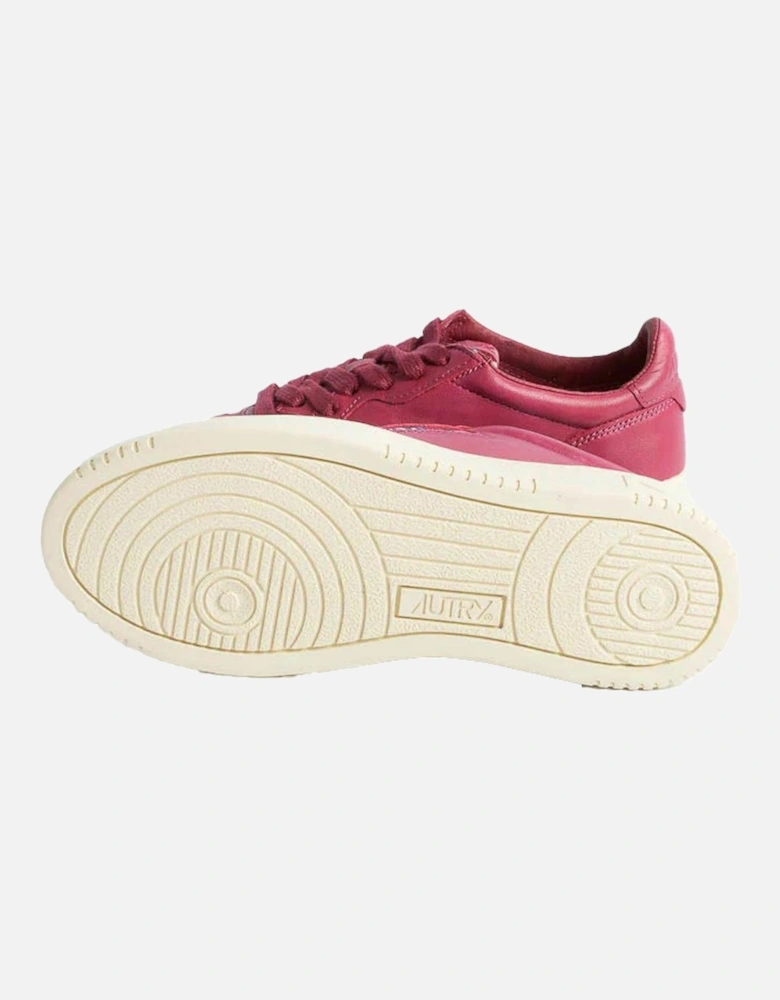 Vintage Effect Goatskin Sneakers with Logo Embroidery. Women - Fuchsia