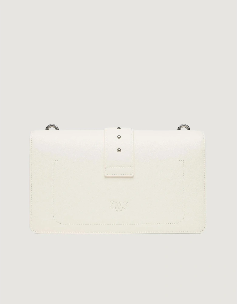 White Leather Shoulder Bag with Clip Fastening Women