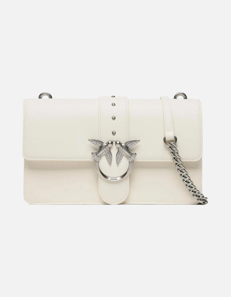 White Leather Shoulder Bag with Clip Fastening Women