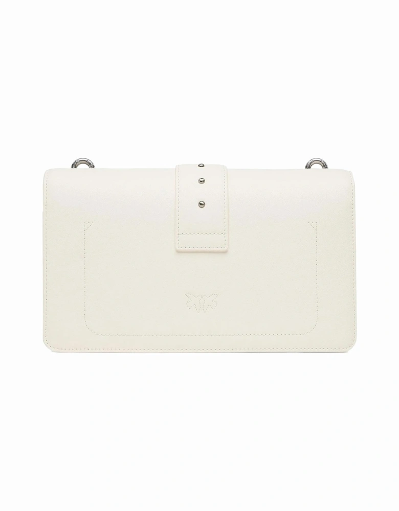 White Leather Shoulder Bag with Clip Fastening Women