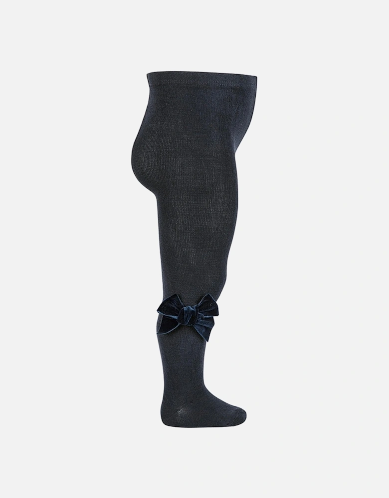 Navy Velvet Bow Tights