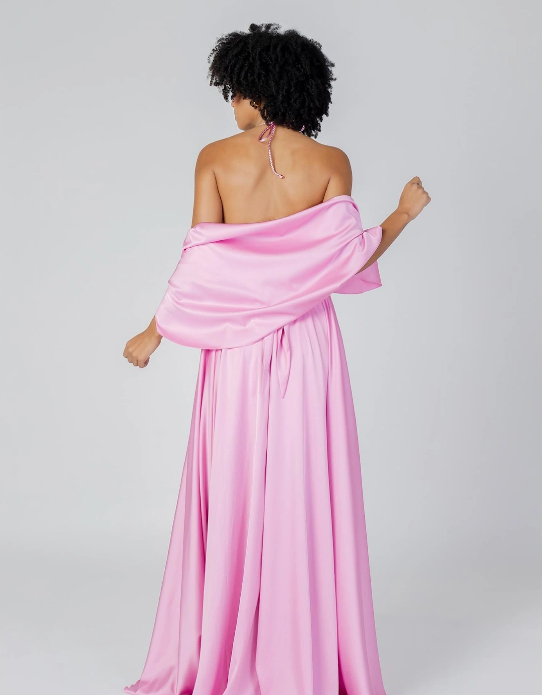 Pink Satin Evening Maxi Dress Women Scarves
