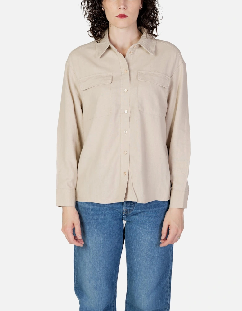 Long Sleeve Collared Shirt Women - Beige