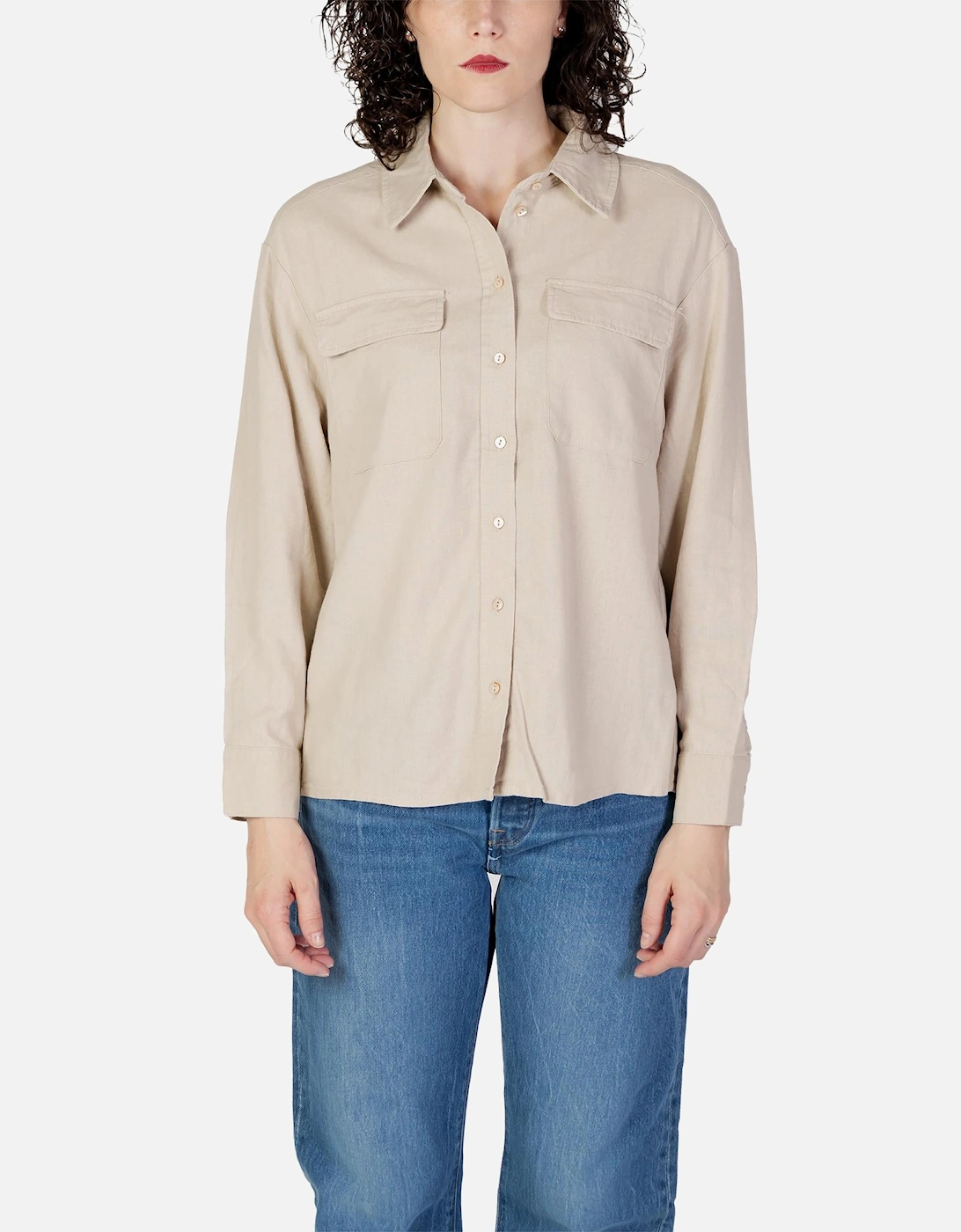 Long Sleeve Collared Shirt Women - Beige, 4 of 3