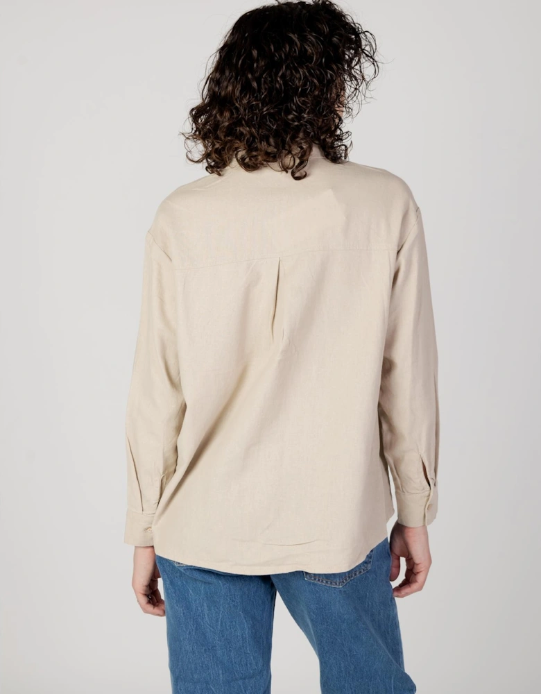 Long Sleeve Collared Shirt Women - Beige