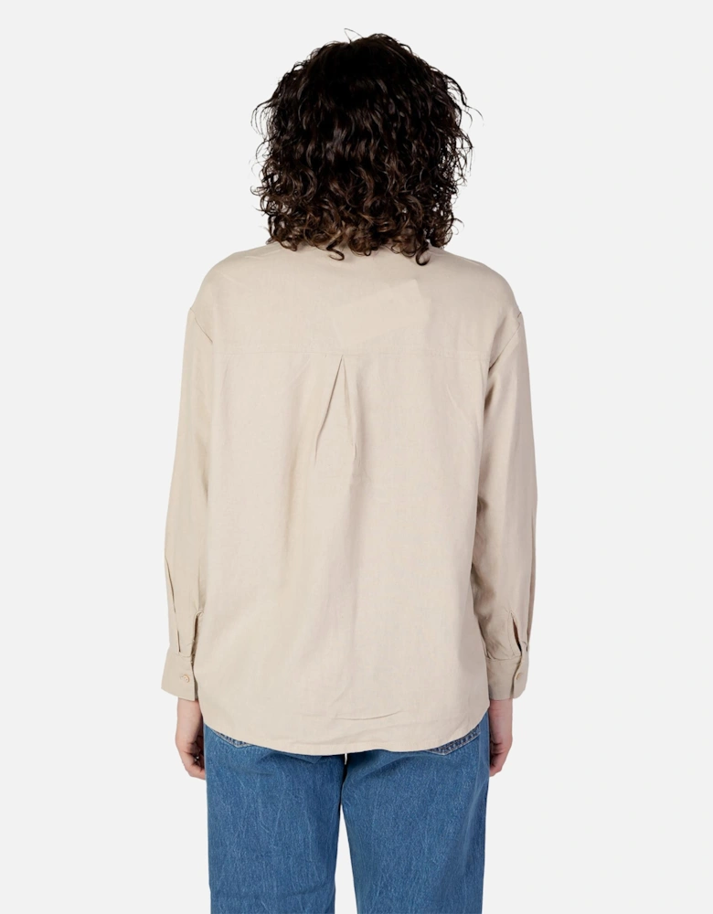 Long Sleeve Collared Shirt Women - Beige
