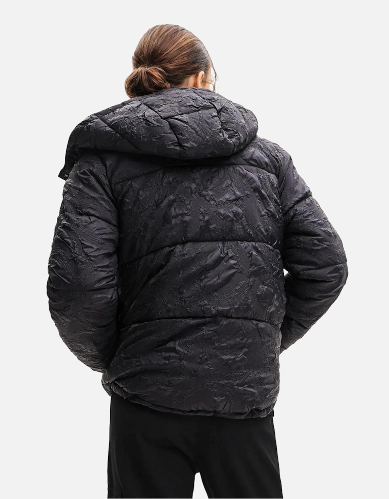 Hooded Puffer Jacket Crinkle Effect Women - Black Jackets