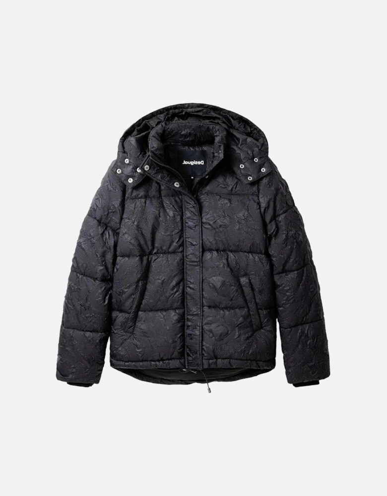 Hooded Puffer Jacket Crinkle Effect Women - Black Jackets