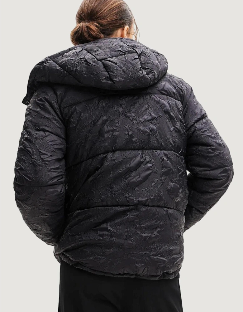Hooded Puffer Jacket Crinkle Effect Women - Black Jackets