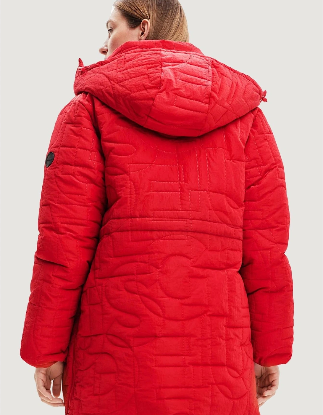 Red Quilted Padded Jacket Geometric Pattern Women Jackets