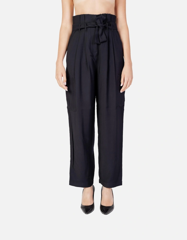 HighWaisted Pleated TieBelt Pants Women - Black Trousers