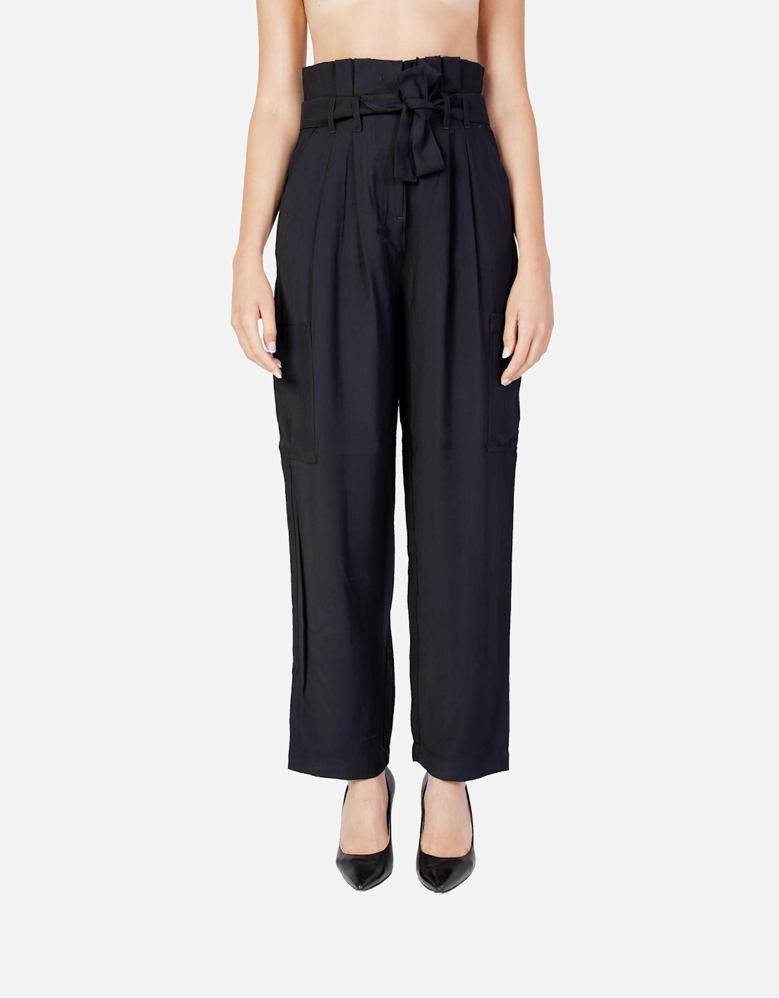 HighWaisted Pleated TieBelt Pants Women - Black Trousers, 4 of 3