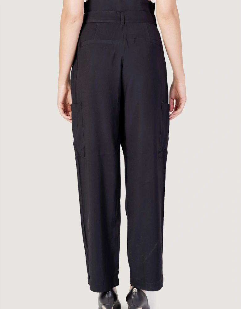 HighWaisted Pleated TieBelt Pants Women - Black Trousers