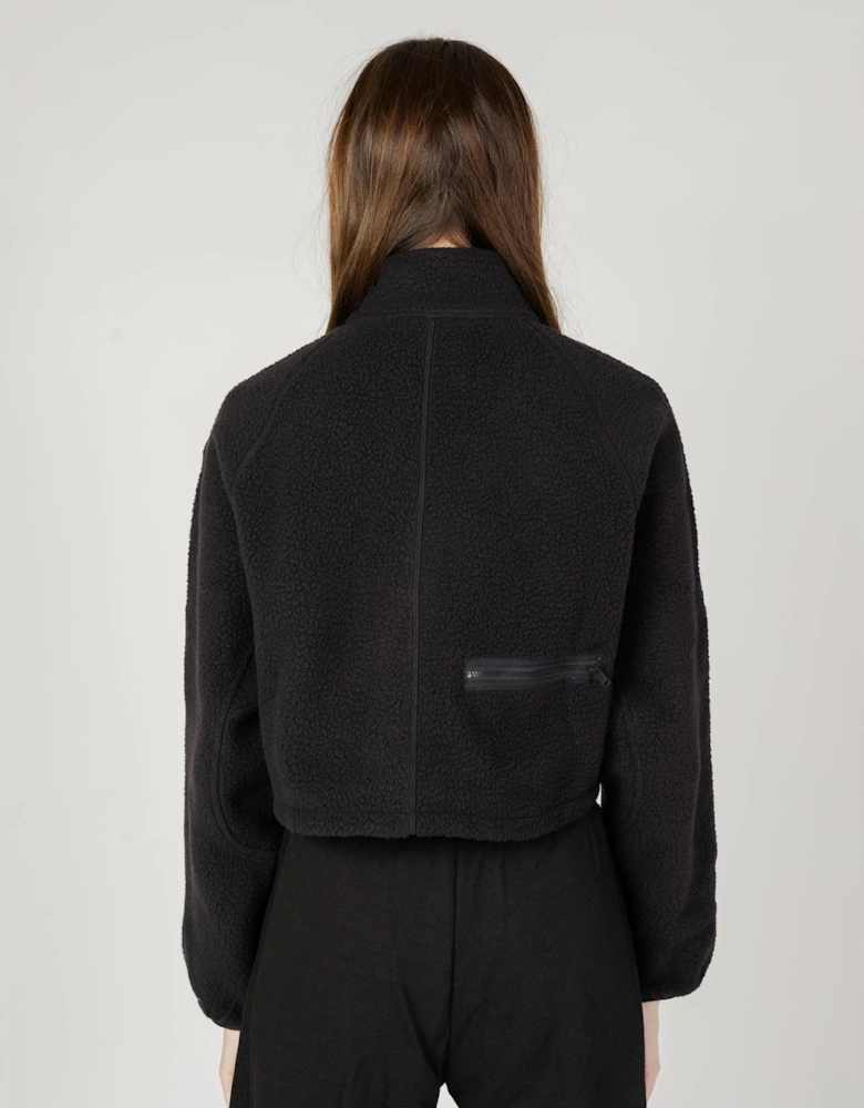 Cropped Fleece ZipUp Sweater Women - Black Sweatshirts
