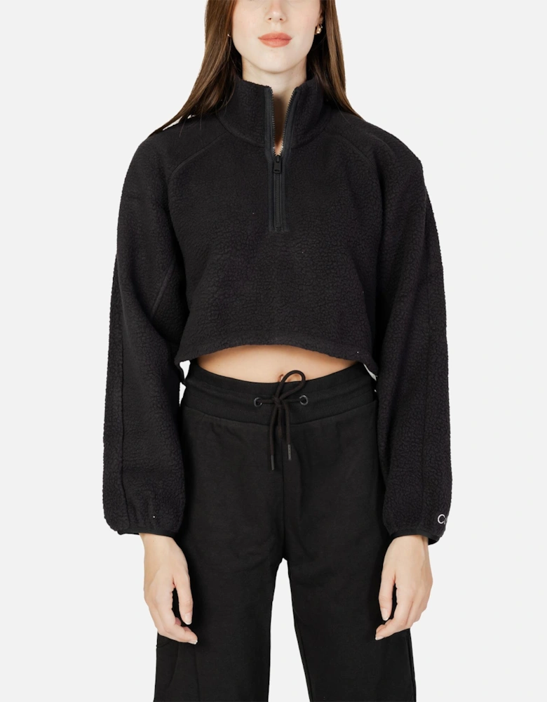 Cropped Fleece ZipUp Sweater Women - Black Sweatshirts