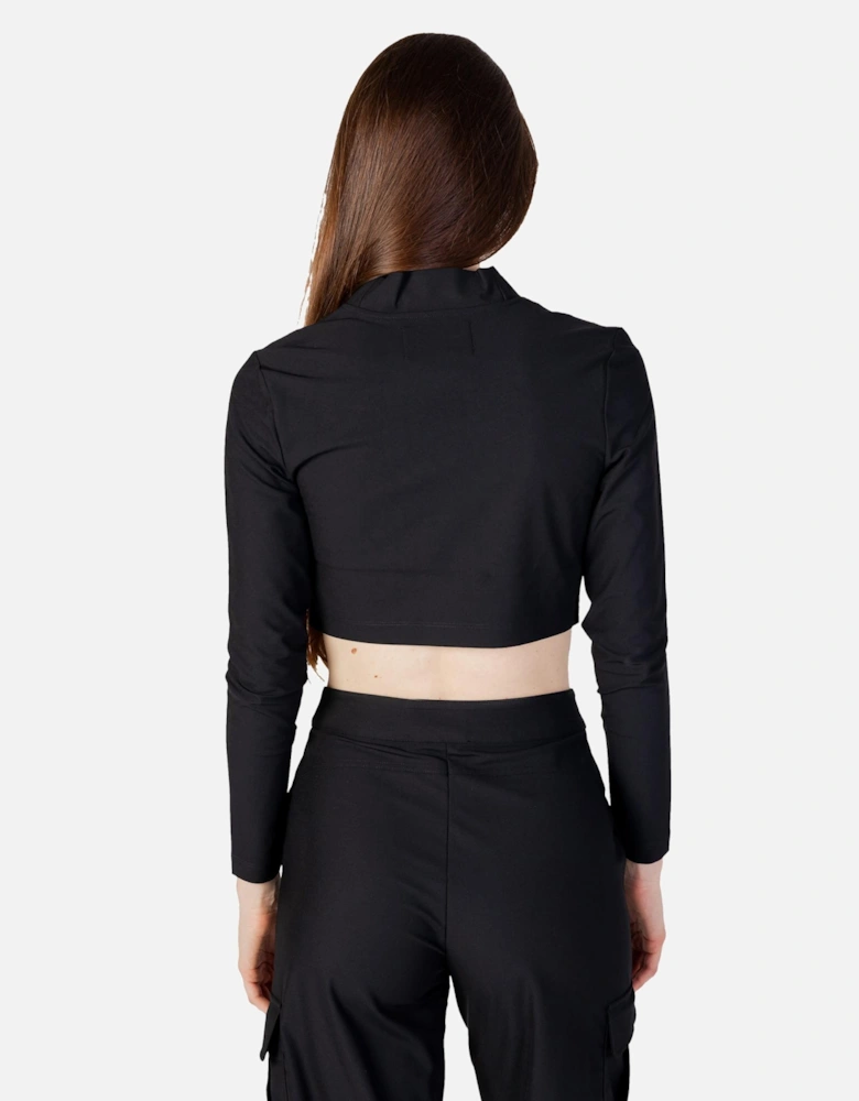Mock Neck Long Sleeve Crop Top and Cargo Pants Set Women - Black