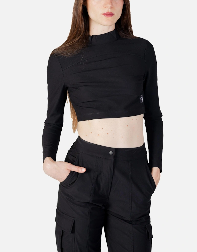 Mock Neck Long Sleeve Crop Top and Cargo Pants Set Women - Black