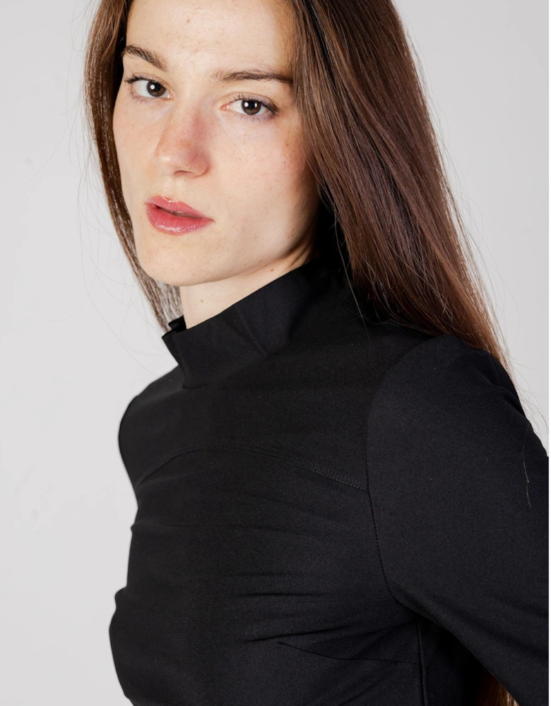 Mock Neck Long Sleeve Crop Top and Cargo Pants Set Women - Black