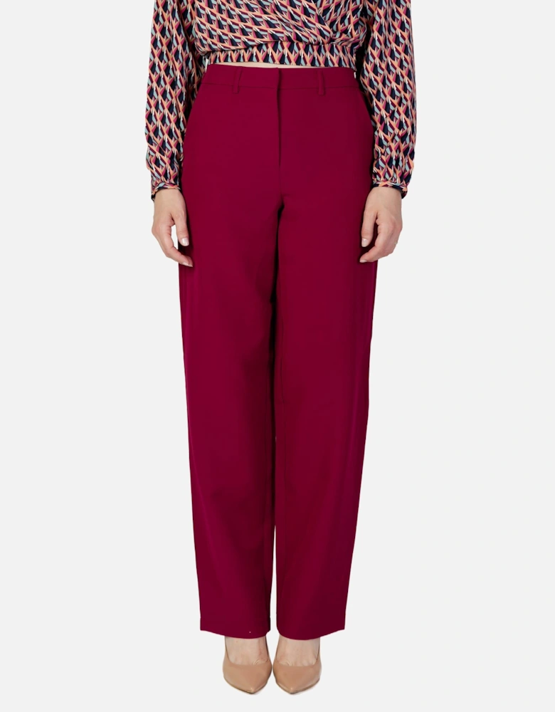 Zip and Button Front Pockets Trousers Women - Bordeaux