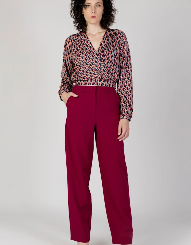 Zip and Button Front Pockets Trousers Women - Bordeaux