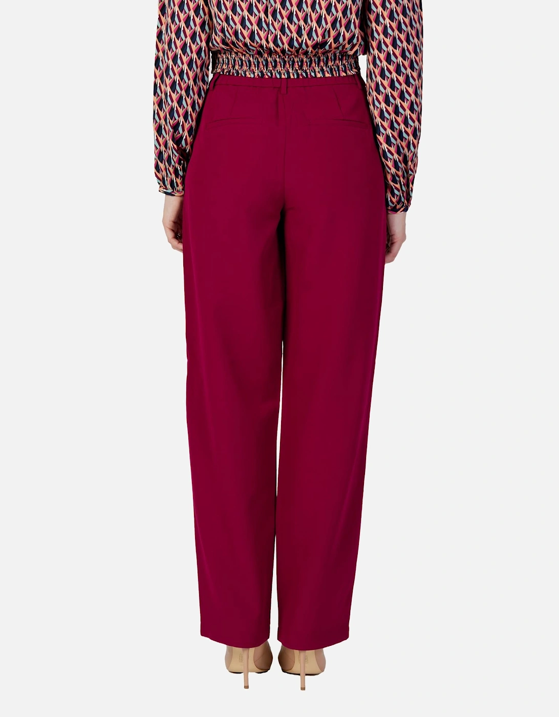 Zip and Button Front Pockets Trousers Women - Bordeaux