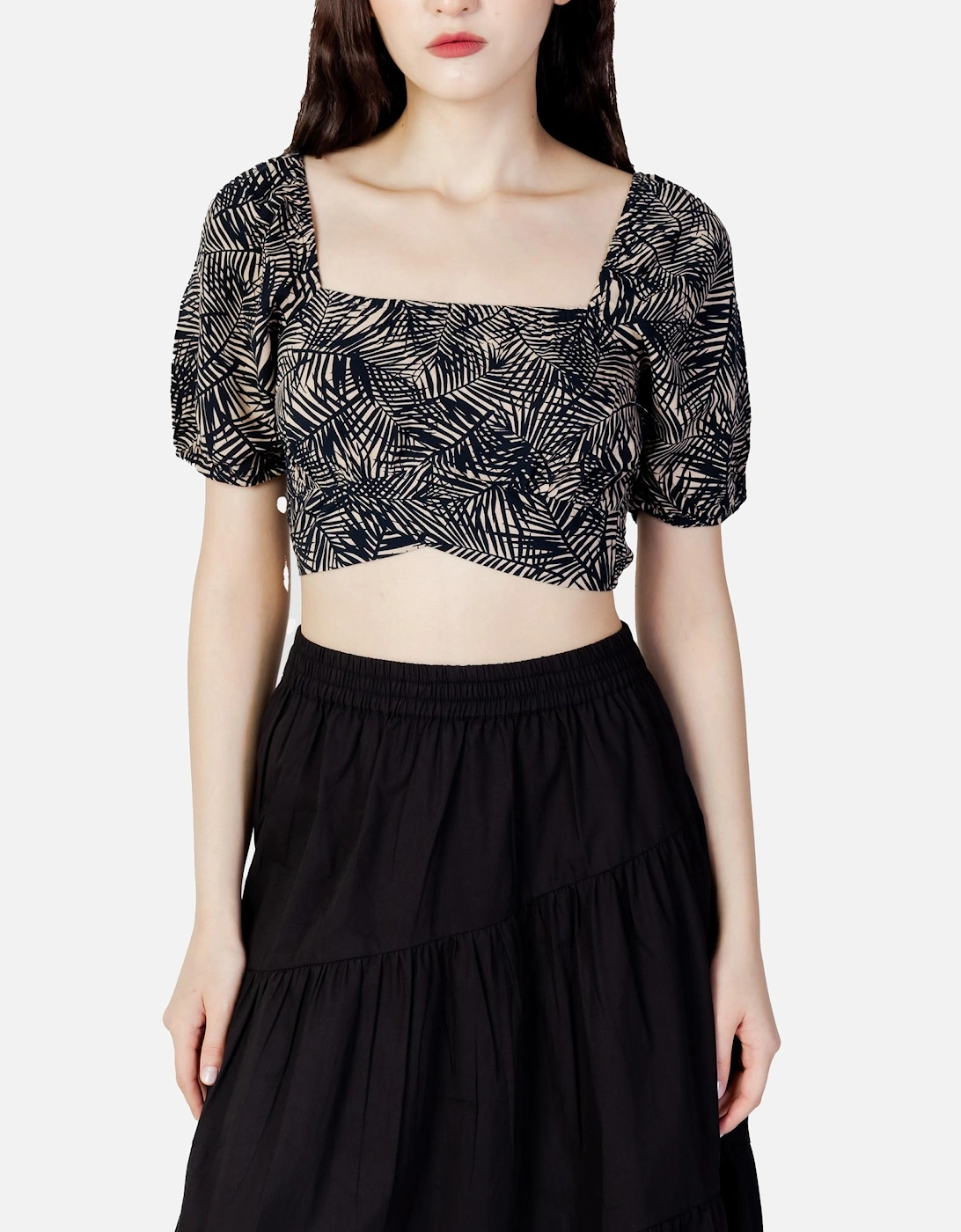 LeafPrint Crop Top Short Puff Sleeves Women - Blue, 3 of 2