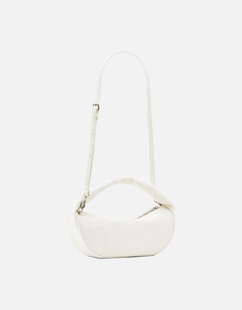 Crescent Shoulder Bag Embossed Logo Women - White