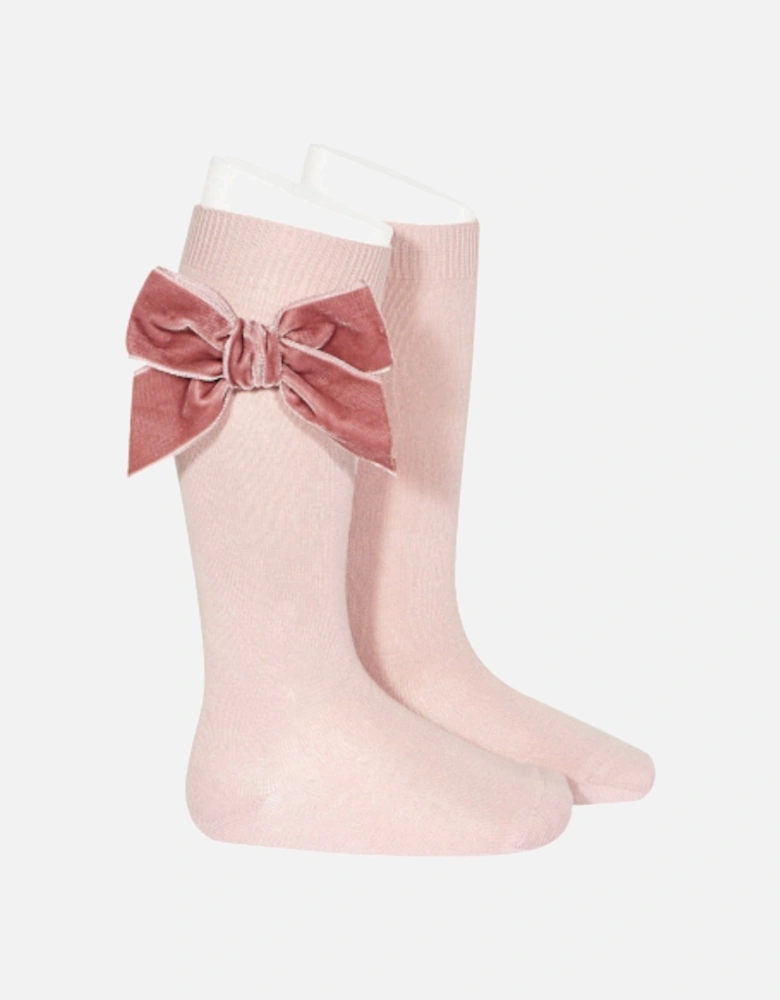 Rose Pink Velvet Bow Socks