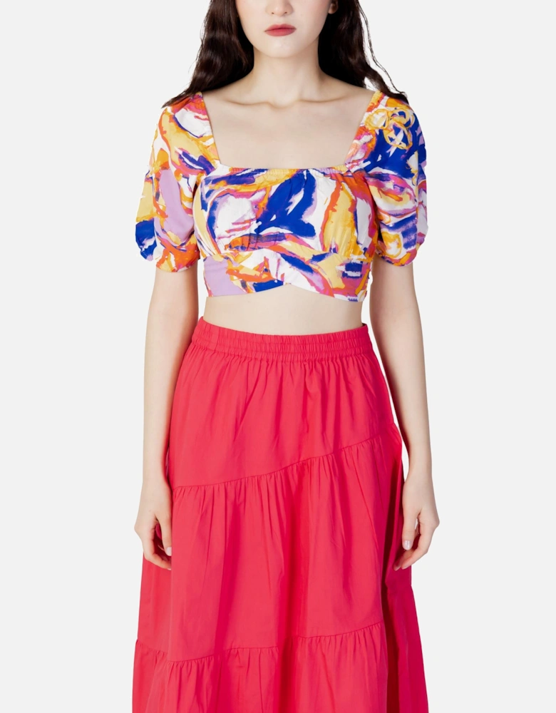 Square Neckline Short Sleeve Top Women - Multicolor