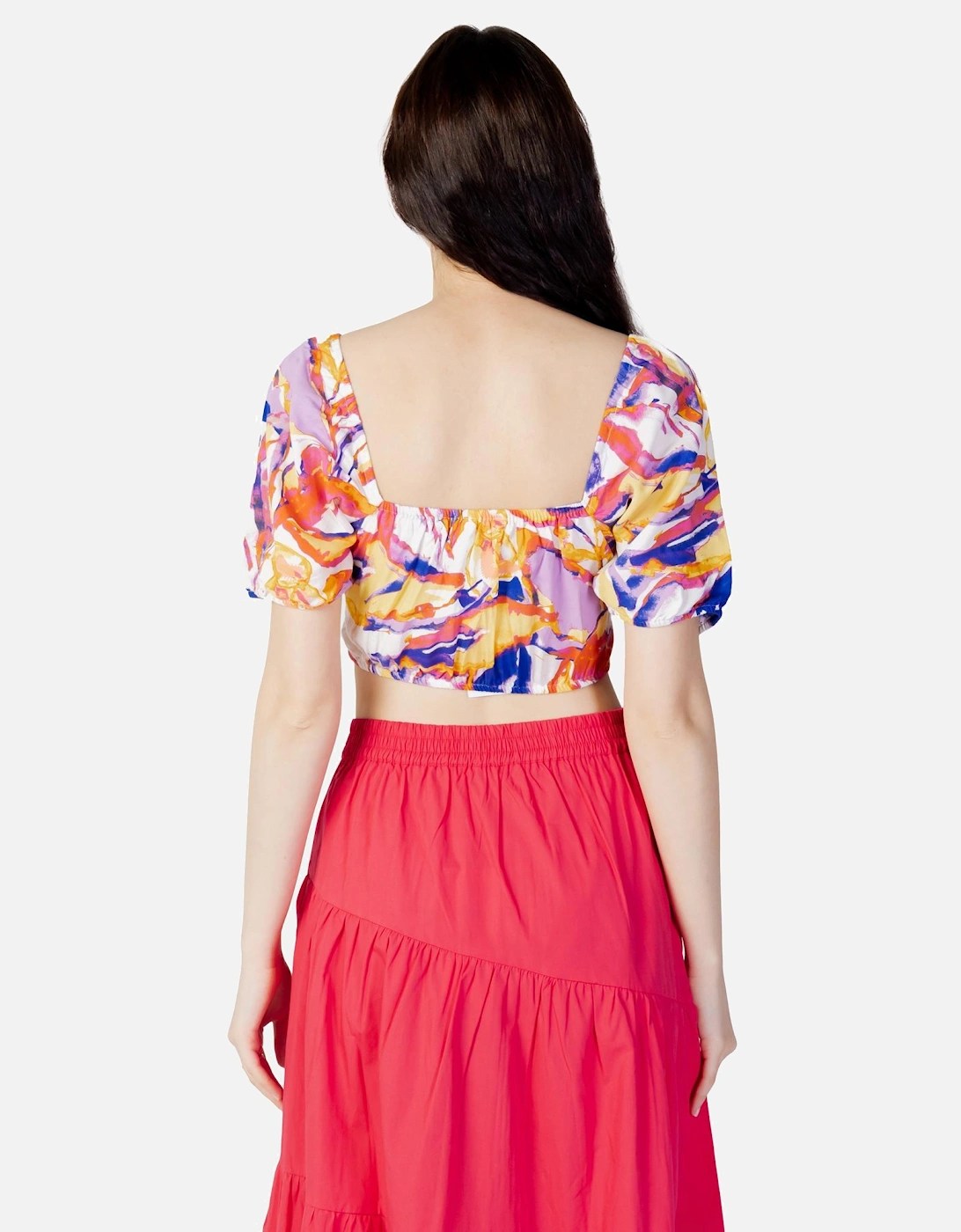 Square Neckline Short Sleeve Top Women - Multicolor