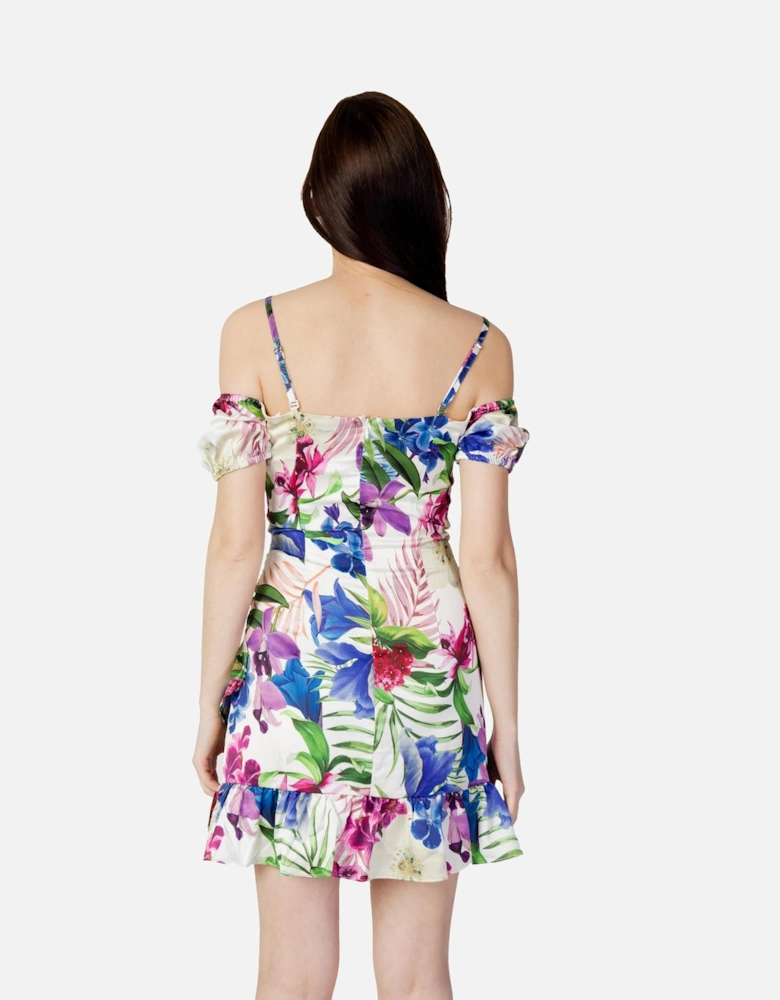 Floral Print Mini Dress OfftheShoulder Style Women - White Dresses