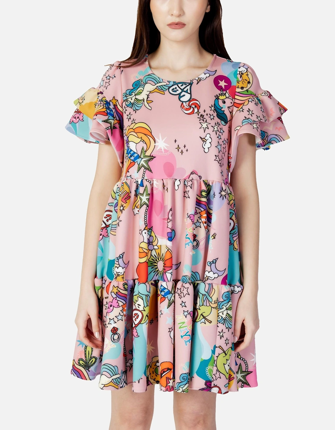 Unicorn Print Mini Dress Casual Style Women - Pink Dresses, 3 of 2
