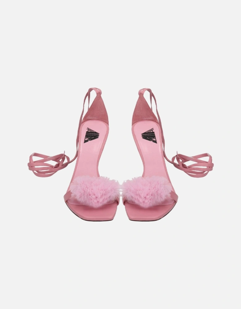 LaceUp Sandals Fluffy Trim Heels Women - Pink