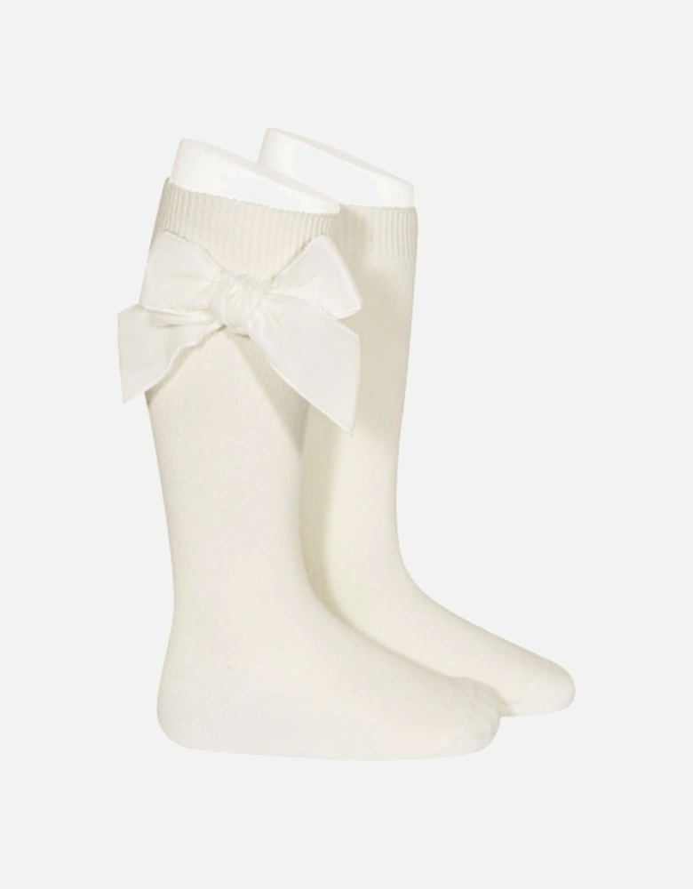 Cream Velvet Bow Socks