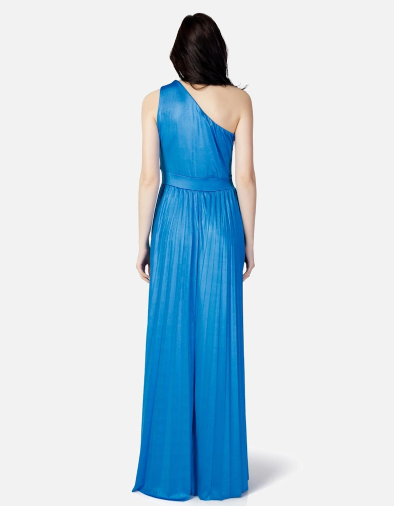 OneShoulder Pleated Maxi Dress Women - Blue Dresses