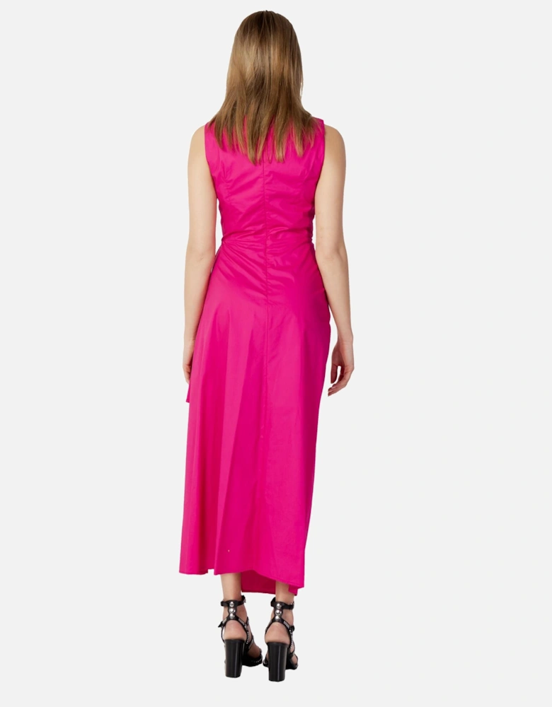 Poplin Draped Midi Dress Relaxed Fit Women - Fuchsia Dresses