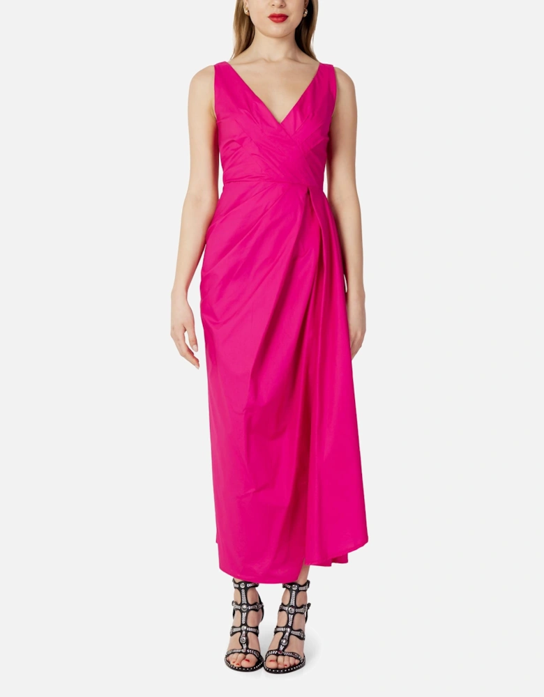 Poplin Draped Midi Dress Relaxed Fit Women - Fuchsia Dresses