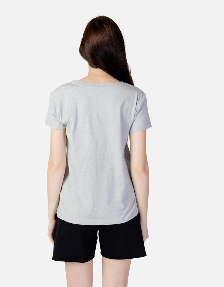 Rhinestone Print Short Sleeve T-Shirt Women - Grey Shirts