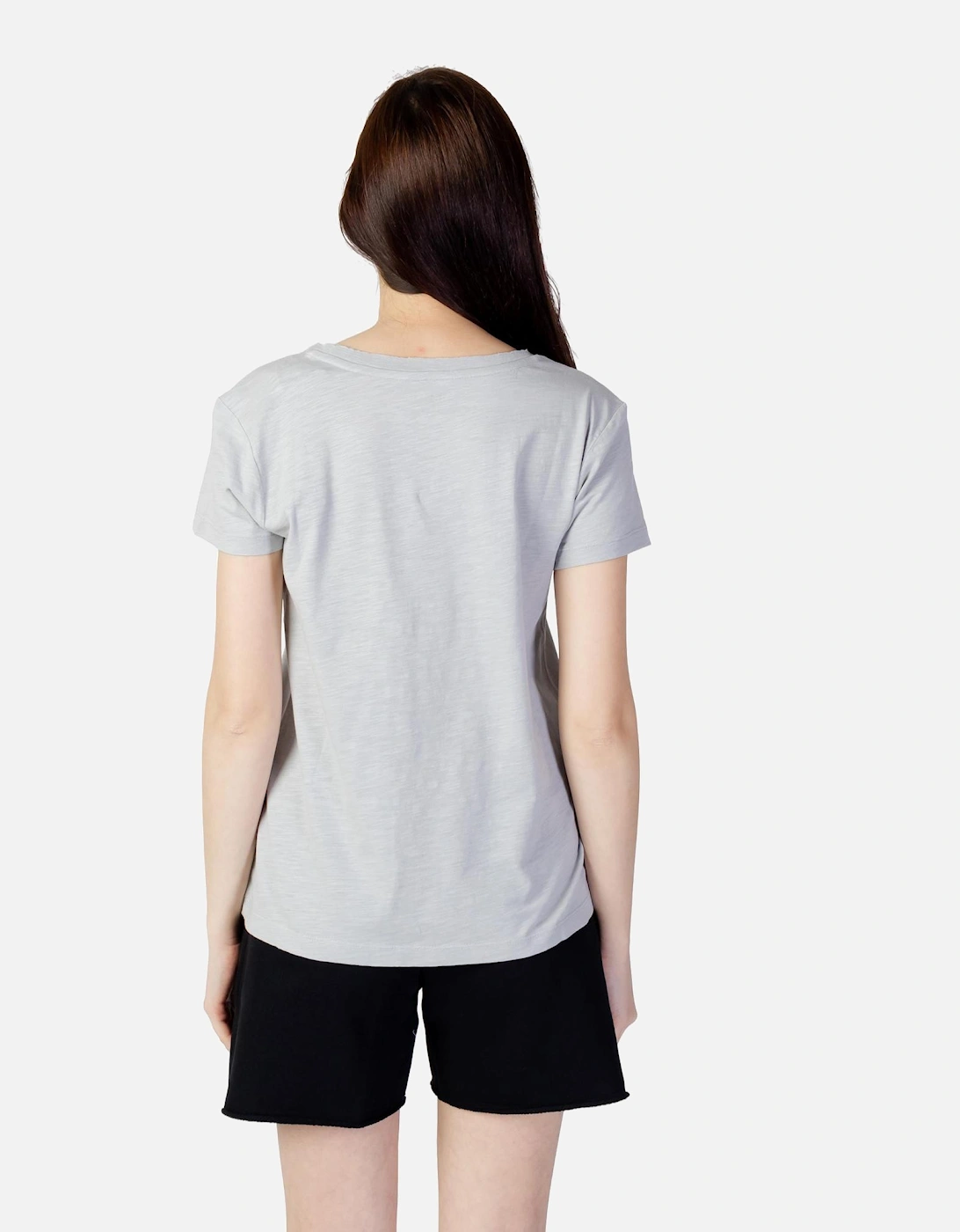 Rhinestone Print Short Sleeve T-Shirt Women - Grey Shirts