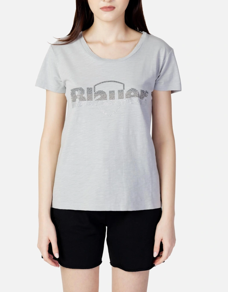 Rhinestone Print Short Sleeve T-Shirt Women - Grey Shirts