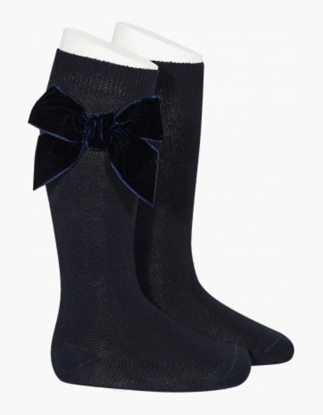 Condor Girl's Girls Navy Velvet Bow Knee Socks - Black - Size: 0 / 6-12 months
