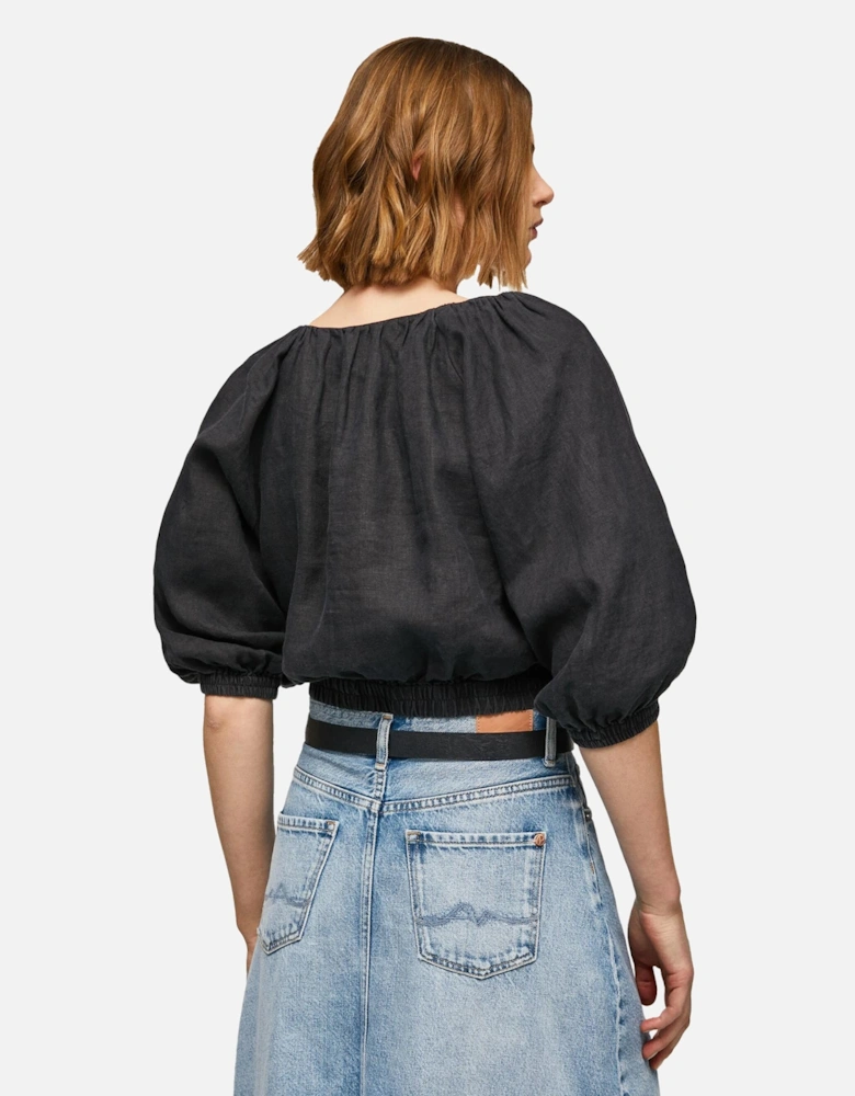 VNeck 34 Sleeve Cropped Top Women - Black Shirts
