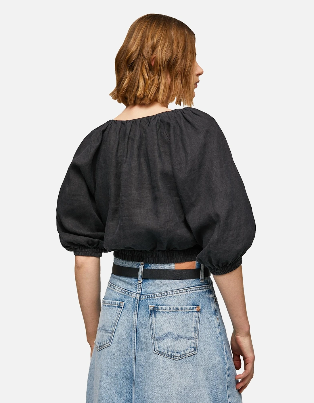 VNeck 34 Sleeve Cropped Top Women - Black Shirts