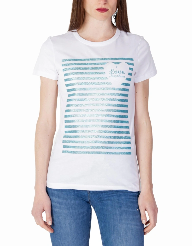 Glitter Stripe TShirt Short Sleeve Crew Neck Women - White Shirts