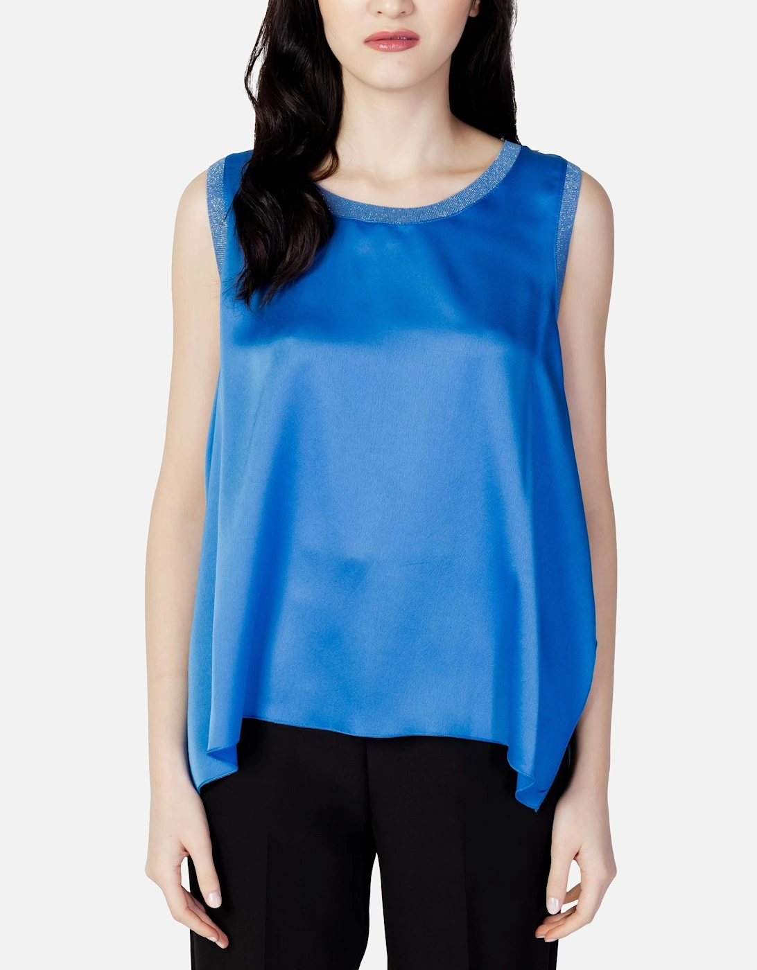 Sleeveless Plain Blouse with Round Neck Women - Blue, 3 of 2