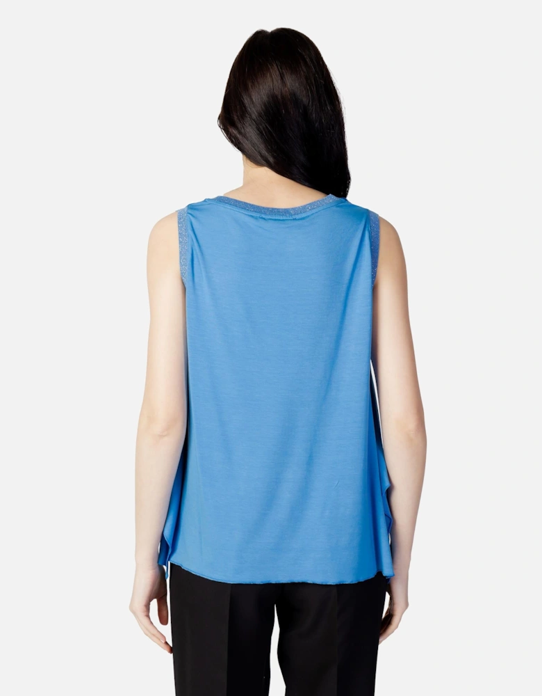 Sleeveless Plain Blouse with Round Neck Women - Blue