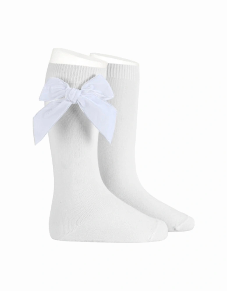 White Velvet Bow Socks