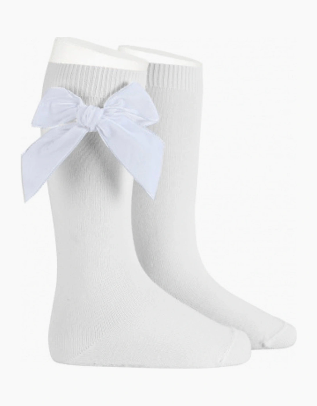 Condor Girl's Girls White Velvet Bow Knee Socks - Size: 000 / 0-3 months