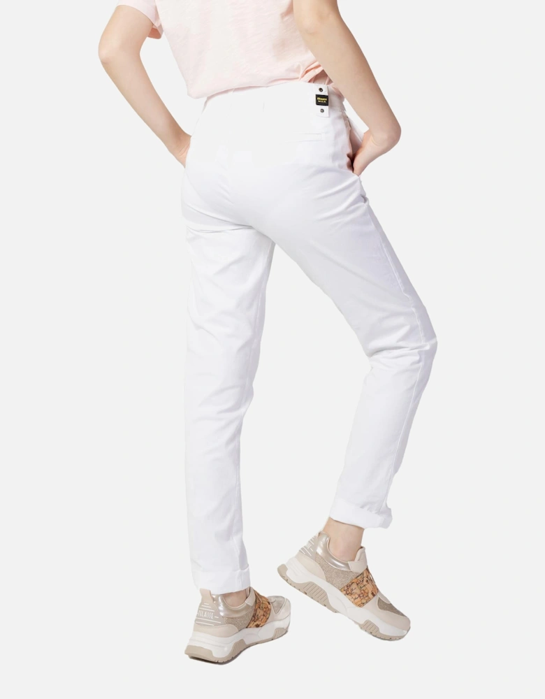 Cotton Trousers with Zip and Button Fastening Women - White